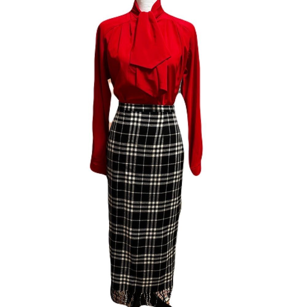 Requirements Wool Blend Plaid Skirt with Fringe Hem |Size 12P | EUC